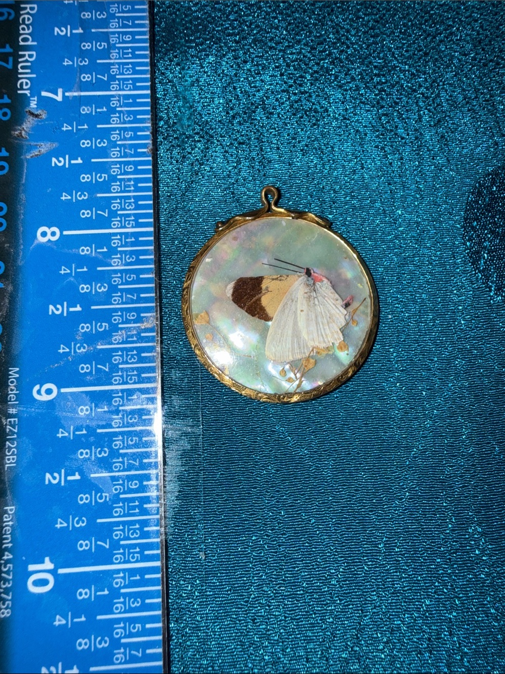 Antique gold filled butterfly, framed pendant, double-sided - Picture 2 of 2